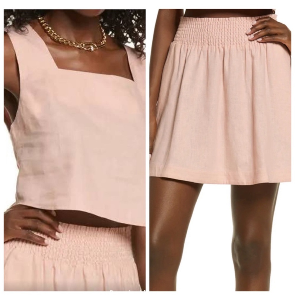 Open Edit Pink Linen Co-ord Top & Shirred Skirt Set XS